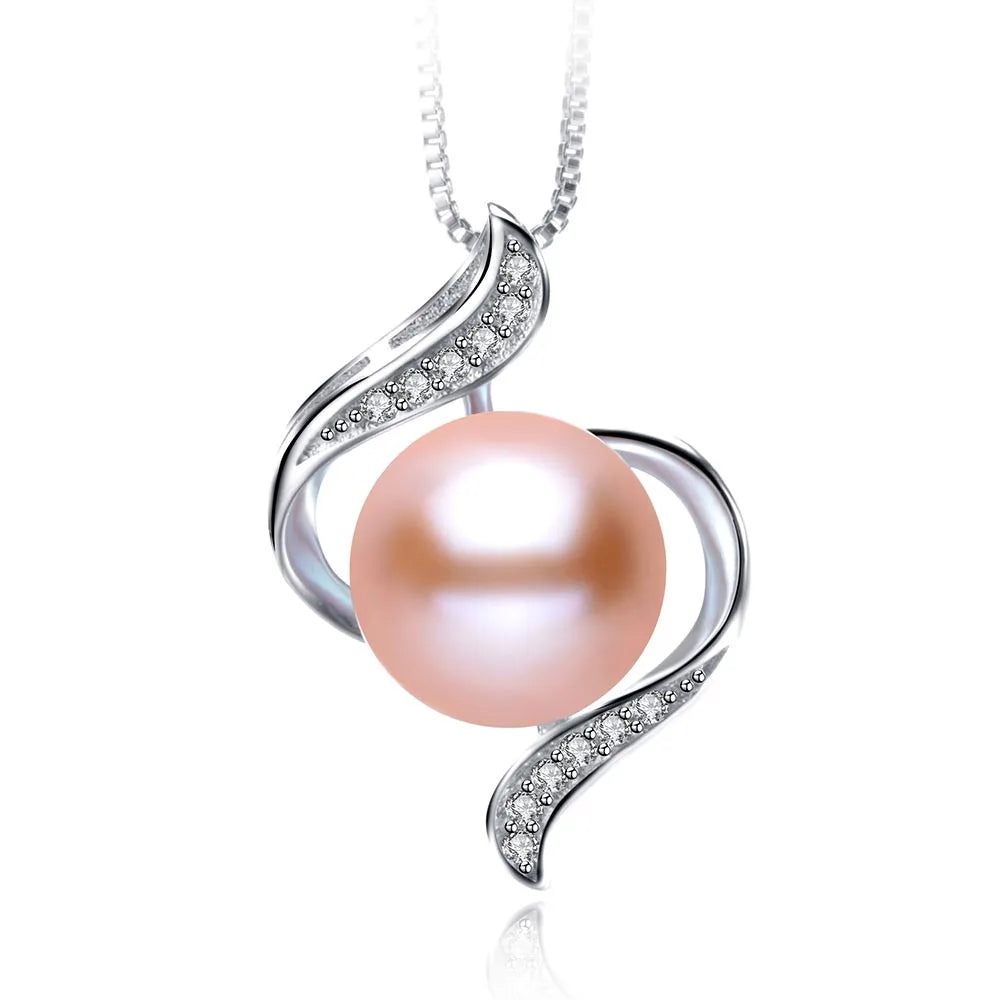 Genuine Freshwater Pearl Bread Round 925 Silver Zircon Pendant Necklace Trendy Wedding Jewelry For Bridal