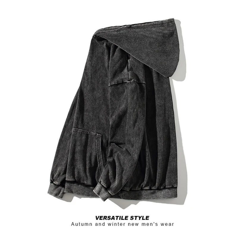 2025 New High Street Sweater Heavy Wash Loose American Retro Hooded Jacket Handsome Lazy Style Senior