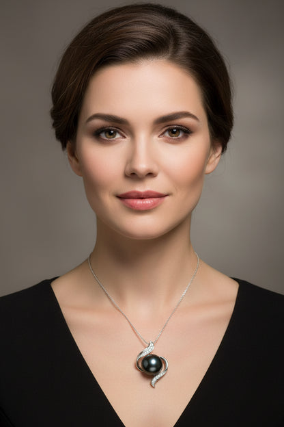 Genuine Freshwater Pearl Bread Round 925 Silver Zircon Pendant Necklace Trendy Wedding Jewelry For Bridal