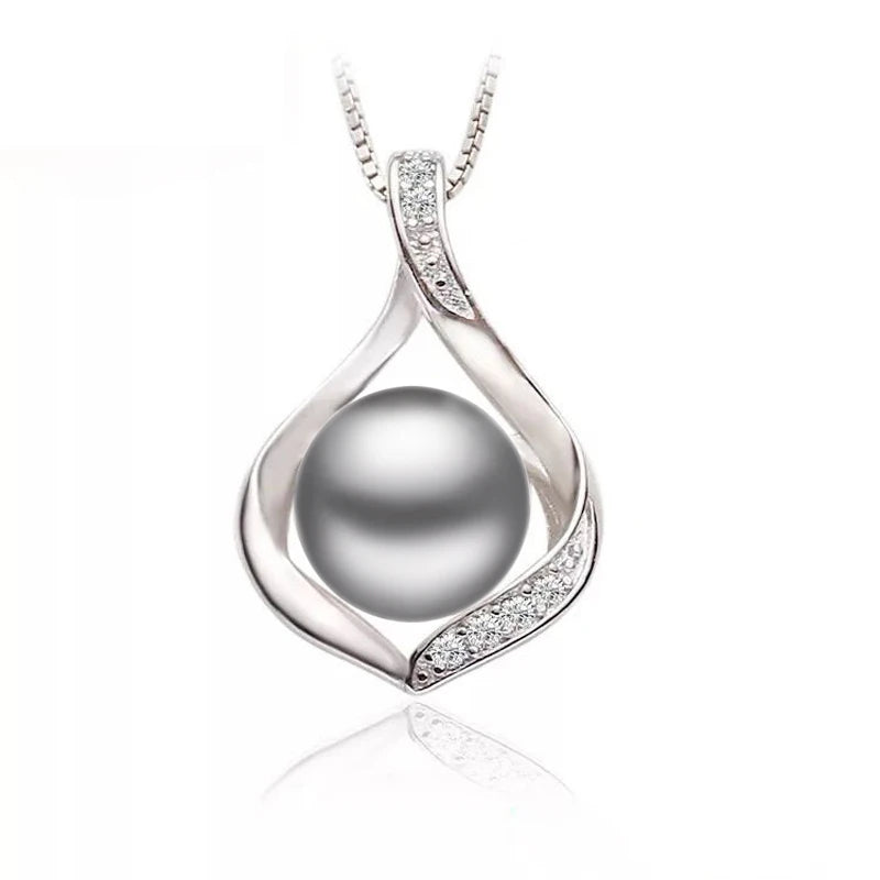 Real Natural Freshwater Black Pearl Pendant Jewelry Women,Cute 925 Silver Pearl Necklace Girl Wife Birthday Gift White Pink