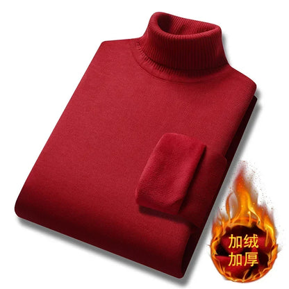 New 2026 Basic Warm Sweater for Men Winter Casual Pullover Warm Turtleneck Sweater Velvet Thick Solid Slim Bottoming Shirt Homme