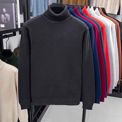 Autumn Mens High Quality Knitted Turtleneck Sweater Slim Fit Long Sleeve Anti-pilling Pullover Solid Color Trend Men Streetwea