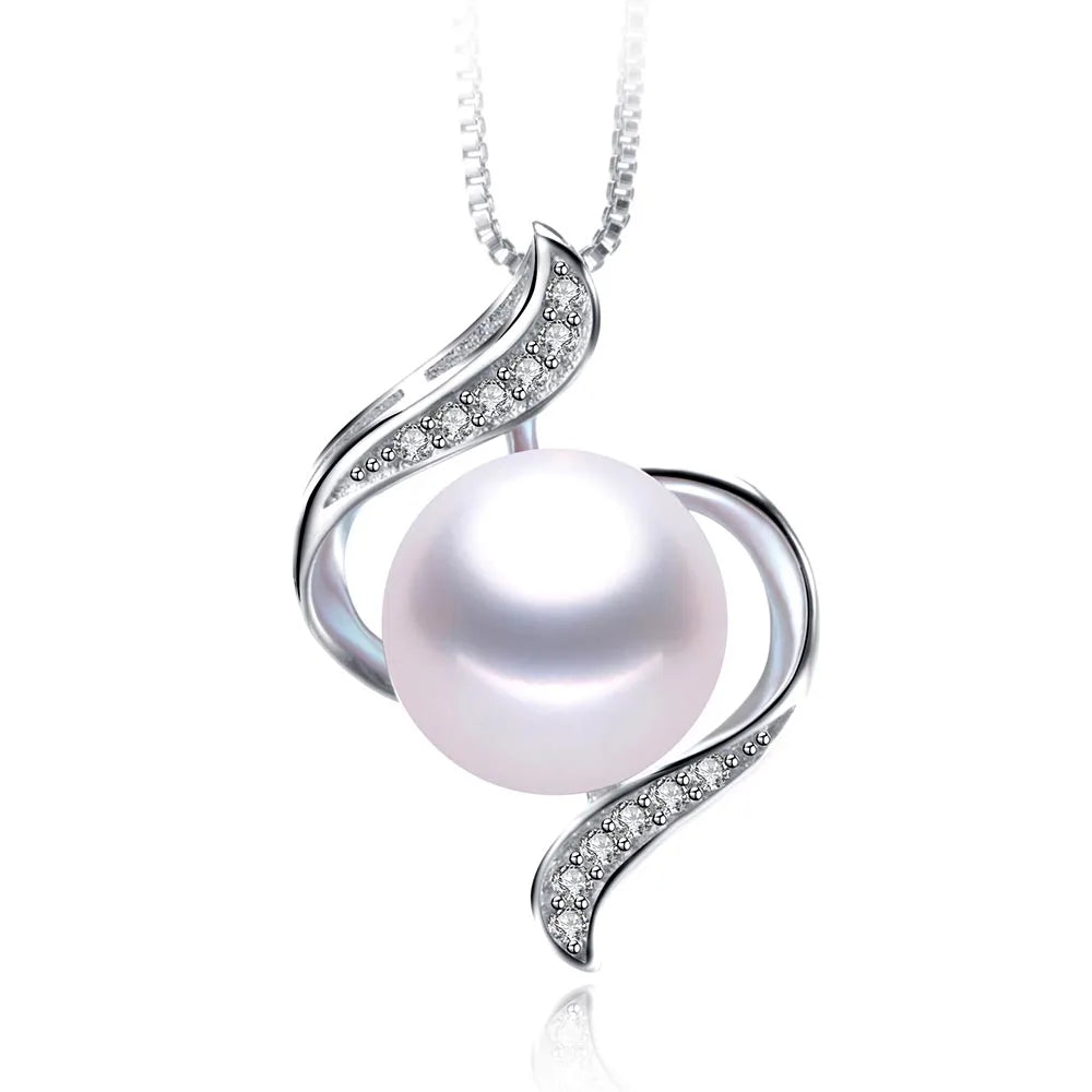 Genuine Freshwater Pearl Bread Round 925 Silver Zircon Pendant Necklace Trendy Wedding Jewelry For Bridal
