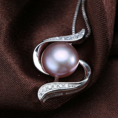 Genuine Freshwater Pearl Bread Round 925 Silver Zircon Pendant Necklace Trendy Wedding Jewelry For Bridal