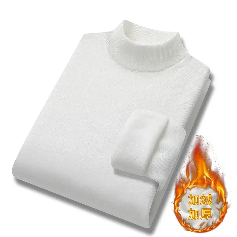 New 2026 Basic Warm Sweater for Men Winter Casual Pullover Warm Turtleneck Sweater Velvet Thick Solid Slim Bottoming Shirt Homme