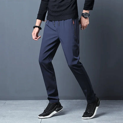 Men's Casual Pants Straight Slim Fit Elastic Waist Jogger Korean Classic Blue Black Gray Male Brand Trousers Plus Size