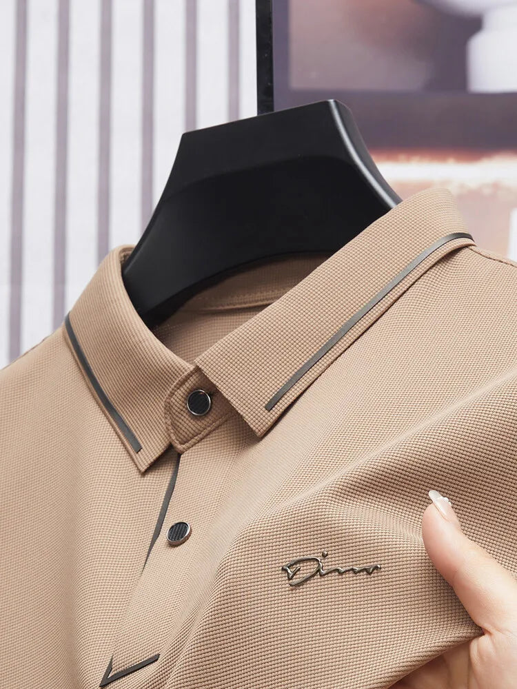 Men's New Polo Shirt, Seamless Premium Luxury Cool Fabric, Business Casual Golf, Slim Fit Blouse Collar T-shirt