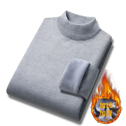 New 2026 Basic Warm Sweater for Men Winter Casual Pullover Warm Turtleneck Sweater Velvet Thick Solid Slim Bottoming Shirt Homme