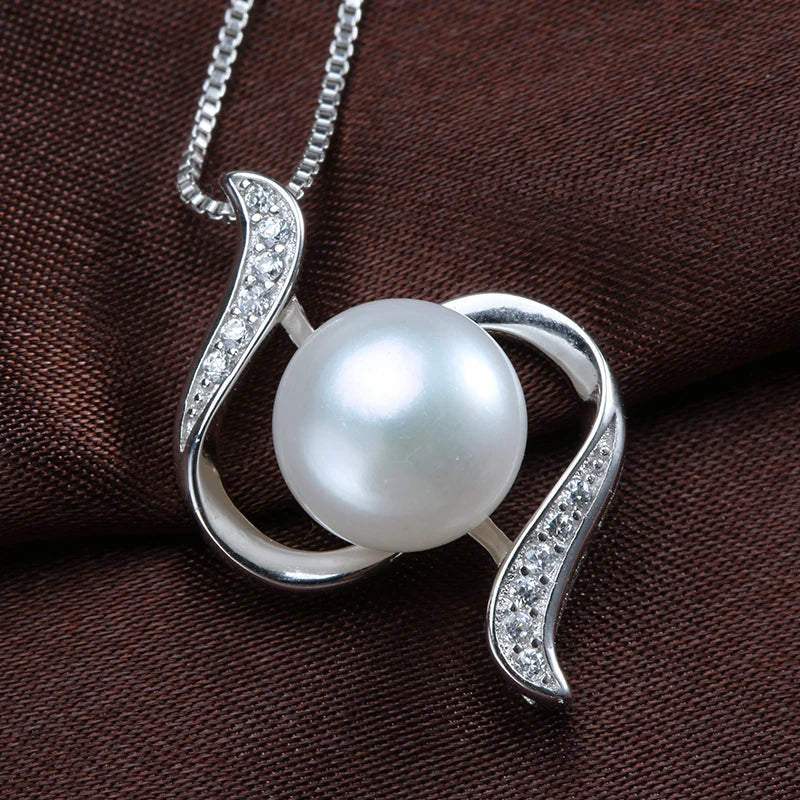 Genuine Freshwater Pearl Bread Round 925 Silver Zircon Pendant Necklace Trendy Wedding Jewelry For Bridal