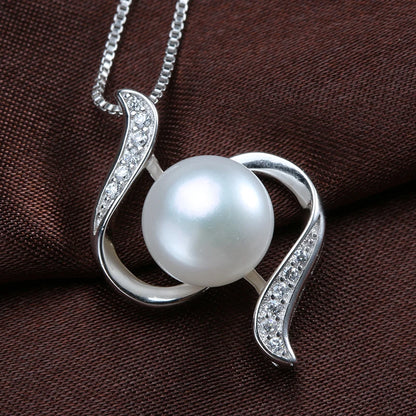 Genuine Freshwater Pearl Bread Round 925 Silver Zircon Pendant Necklace Trendy Wedding Jewelry For Bridal