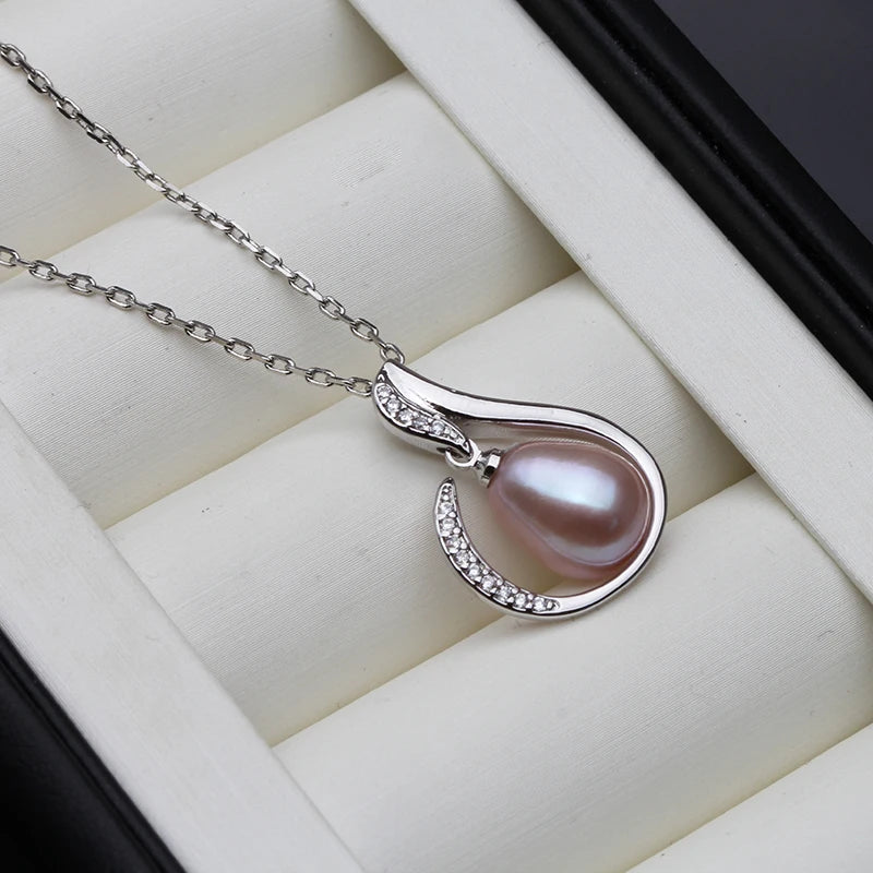 Vintage White Freshwater Natural Pearl Necklace for Women,925 Silver Pearl Pendant Fine Jewelry Girl Wife Birthday Gift