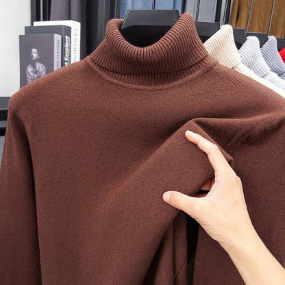 Autumn Mens High Quality Knitted Turtleneck Sweater Slim Fit Long Sleeve Anti-pilling Pullover Solid Color Trend Men Streetwea