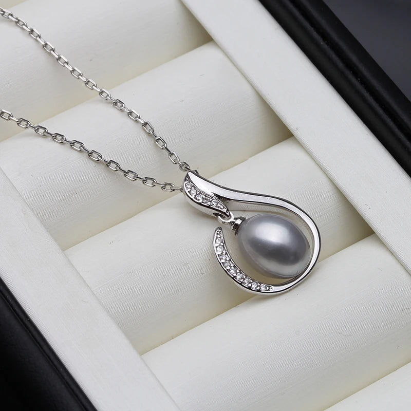 Vintage White Freshwater Natural Pearl Necklace for Women,925 Silver Pearl Pendant Fine Jewelry Girl Wife Birthday Gift