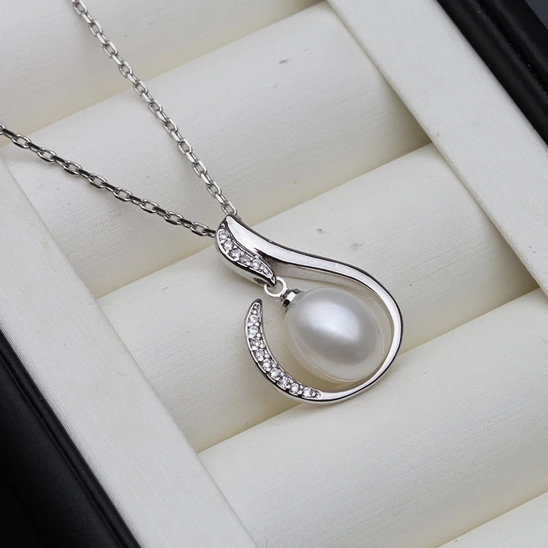 Vintage White Freshwater Natural Pearl Necklace for Women,925 Silver Pearl Pendant Fine Jewelry Girl Wife Birthday Gift