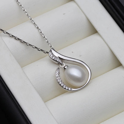 Vintage White Freshwater Natural Pearl Necklace for Women,925 Silver Pearl Pendant Fine Jewelry Girl Wife Birthday Gift