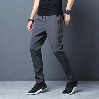 Men's Casual Pants Straight Slim Fit Elastic Waist Jogger Korean Classic Blue Black Gray Male Brand Trousers Plus Size