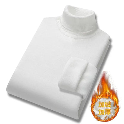 New 2026 Basic Warm Sweater for Men Winter Casual Pullover Warm Turtleneck Sweater Velvet Thick Solid Slim Bottoming Shirt Homme