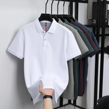 100%pure cotton high-quality Tshirt summer new men's short sleeve comfortable breathable polo shirt best-selling solid color top