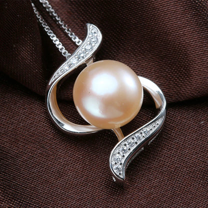 Genuine Freshwater Pearl Bread Round 925 Silver Zircon Pendant Necklace Trendy Wedding Jewelry For Bridal