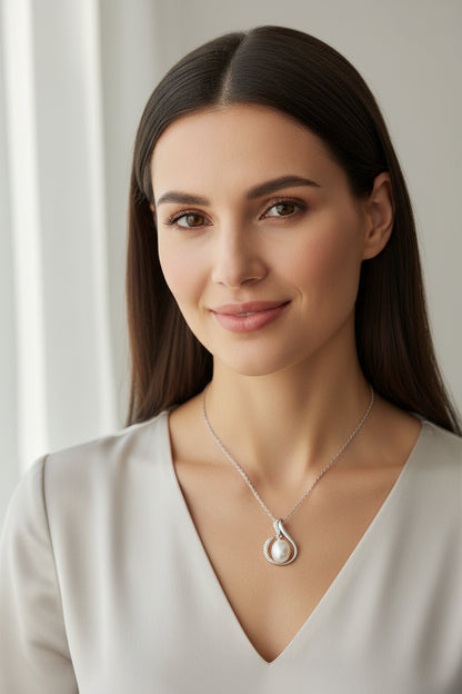 Vintage White Freshwater Natural Pearl Necklace for Women,925 Silver Pearl Pendant Fine Jewelry Girl Wife Birthday Gift