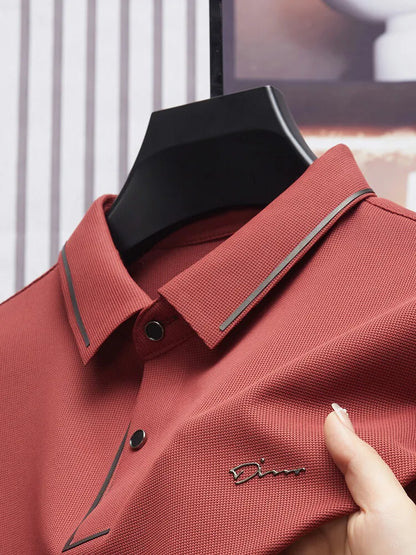Men's New Polo Shirt, Seamless Premium Luxury Cool Fabric, Business Casual Golf, Slim Fit Blouse Collar T-shirt