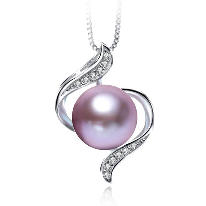 Genuine Freshwater Pearl Bread Round 925 Silver Zircon Pendant Necklace Trendy Wedding Jewelry For Bridal