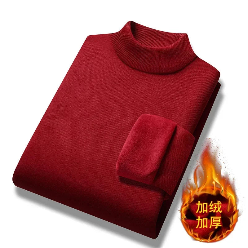 New 2026 Basic Warm Sweater for Men Winter Casual Pullover Warm Turtleneck Sweater Velvet Thick Solid Slim Bottoming Shirt Homme