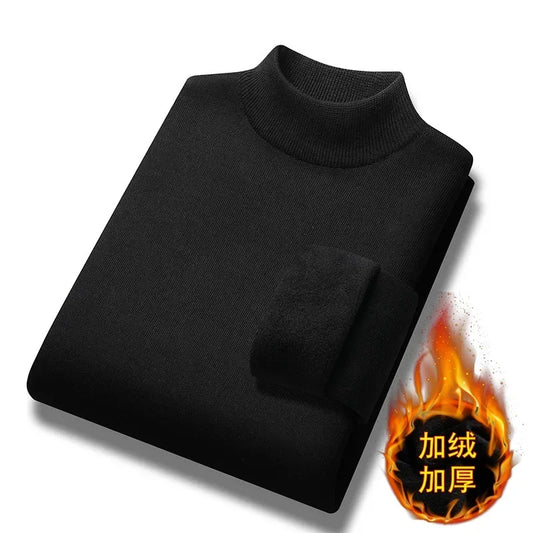 New 2026 Basic Warm Sweater for Men Winter Casual Pullover Warm Turtleneck Sweater Velvet Thick Solid Slim Bottoming Shirt Homme