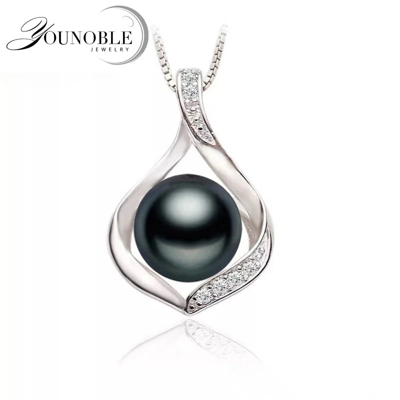 Real Natural Freshwater Black Pearl Pendant Jewelry Women,Cute 925 Silver Pearl Necklace Girl Wife Birthday Gift White Pink