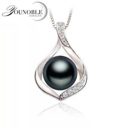 Real Natural Freshwater Black Pearl Pendant Jewelry Women,Cute 925 Silver Pearl Necklace Girl Wife Birthday Gift White Pink