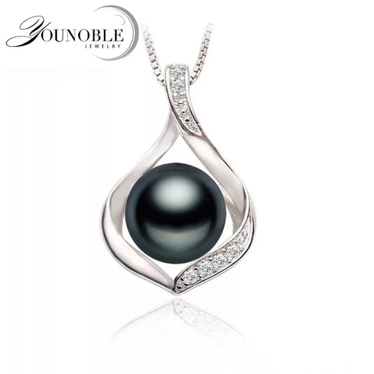 Real Natural Freshwater Black Pearl Pendant Jewelry Women,Cute 925 Silver Pearl Necklace Girl Wife Birthday Gift White Pink