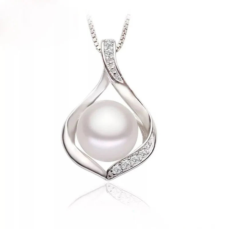 Real Natural Freshwater Black Pearl Pendant Jewelry Women,Cute 925 Silver Pearl Necklace Girl Wife Birthday Gift White Pink