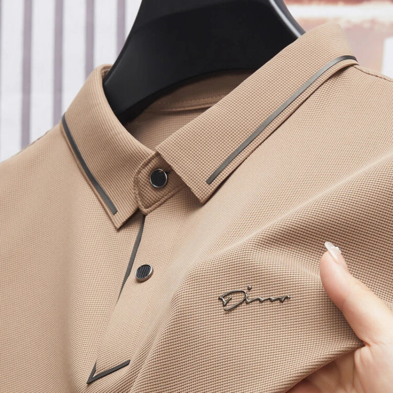 Men's New Polo Shirt, Seamless Premium Luxury Cool Fabric, Business Casual Golf, Slim Fit Blouse Collar T-shirt