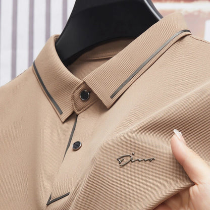 Men's New Polo Shirt, Seamless Premium Luxury Cool Fabric, Business Casual Golf, Slim Fit Blouse Collar T-shirt