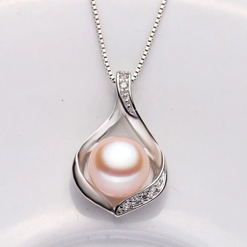 Real Natural Freshwater Black Pearl Pendant Jewelry Women,Cute 925 Silver Pearl Necklace Girl Wife Birthday Gift White Pink