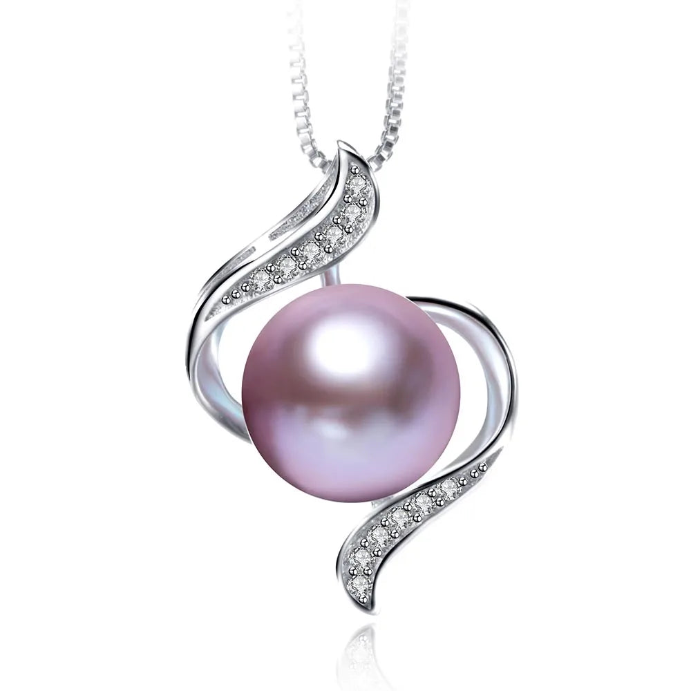 Genuine Freshwater Pearl Bread Round 925 Silver Zircon Pendant Necklace Trendy Wedding Jewelry For Bridal