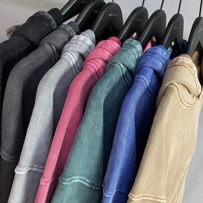 2025 New High Street Sweater Heavy Wash Loose American Retro Hooded Jacket Handsome Lazy Style Senior