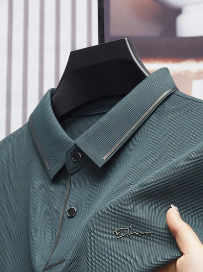 Men's New Polo Shirt, Seamless Premium Luxury Cool Fabric, Business Casual Golf, Slim Fit Blouse Collar T-shirt