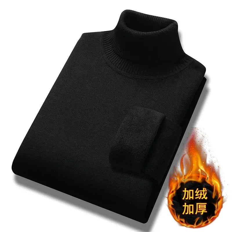New 2026 Basic Warm Sweater for Men Winter Casual Pullover Warm Turtleneck Sweater Velvet Thick Solid Slim Bottoming Shirt Homme